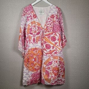 Alice and Trixie Floral Mini Shirt Dress Lightweight Size L Orange Pink